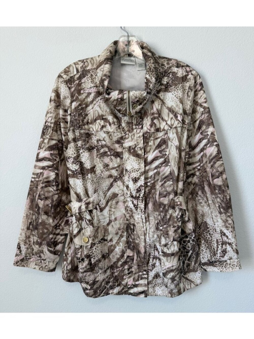 Chico's Zenergy Long Sleeve Zip Up Lightweight Abstract Jacket Size 1 (M)